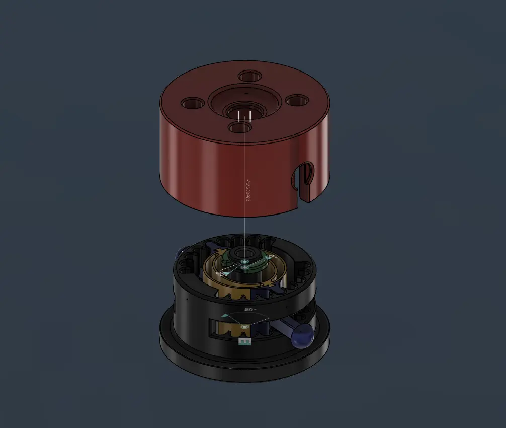 Exploded CAD view of a prosthetic wrist rotation mechanism